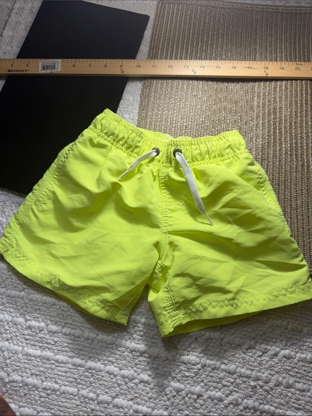 Sundek Boys Neon Yellow Swim Trunks Board Shorts Size 6 Mesh Lined Beach Pool
